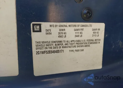 2004 Chevrolet Impala z USA, uszkodzony, nr VIN 2G1WF52E849405171